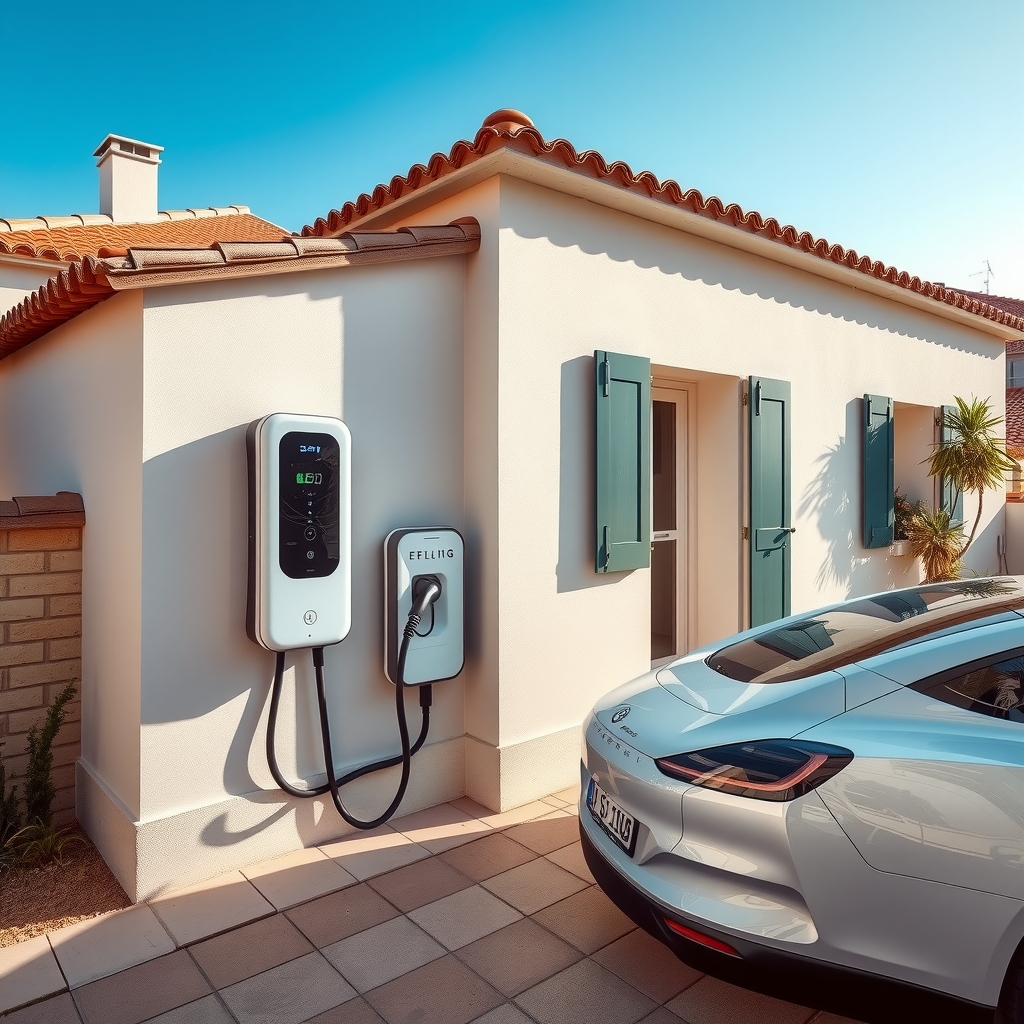 Borne de recharge pour véhicule électrique installée sur une maison individuelle à Béziers