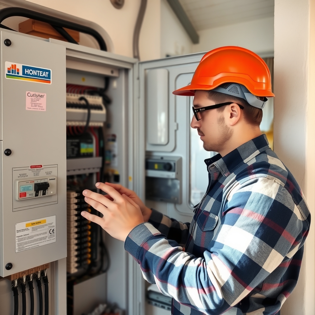 Électricien vérifiant un tableau électrique aux normes NF C 15-100 à Béziers